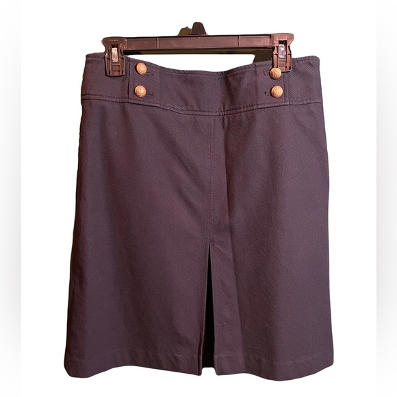 Talbots Navy Nautical Skirt Gold Buttons Split - Picture 1 of 7